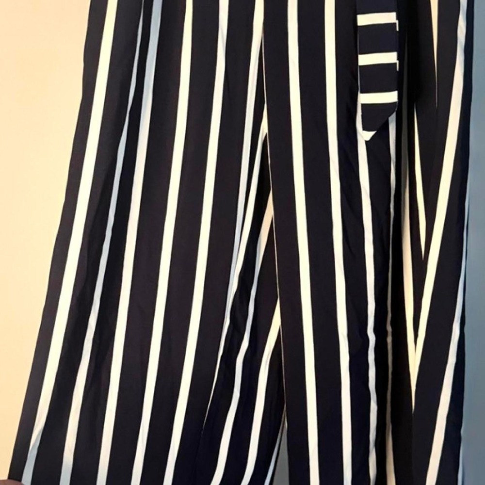 Philosophy Wide Leg Pants Womens S Navy White Striped Excellent Paperbag Waist